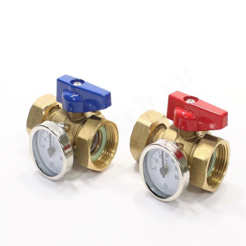 Кран шаровой для коллектора резьб. 1", PN6, Henco UFH BTM-M, латунь, вн.р. с нак. гайкой - вн.р., с