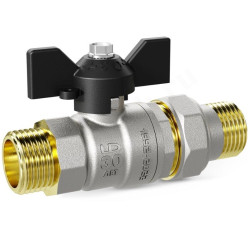 Кран шаровой резьб. 1/2", PN40, LD Pride, латунь Н/П, нар.р. - нар.р. с амер., с бабочкой