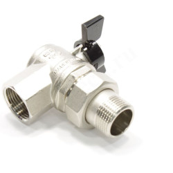 Кран шаровой резьб. 1", PN40, Bugatti OREGON 594, латунь, вн.р. - нар.р. с амер., с бабочкой, углово