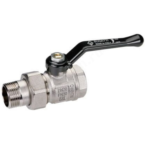 Кран шаровой резьб. 1/2", PN50, Bugatti NEW JERSEY 920, латунь, вн.р. - нар.р. с амер., с рычагом