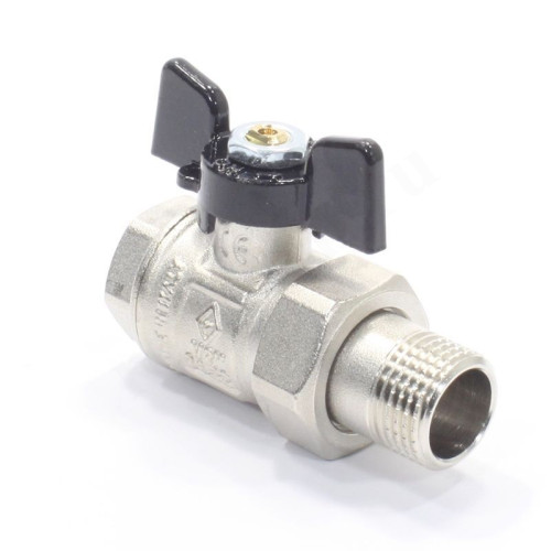 Кран шаровой резьб. 1/2", PN50, Bugatti NEW JERSEY 922, латунь, вн.р. - нар.р. с амер., с бабочкой