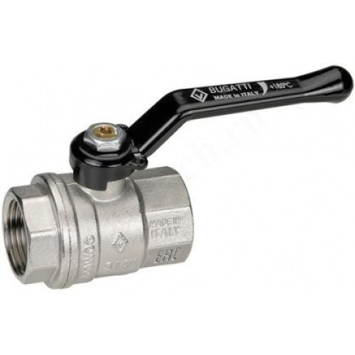 Кран шаровой резьб. 1", PN40, Bugatti OREGON 300, латунь, вн.р.- вн.р., с рычагом