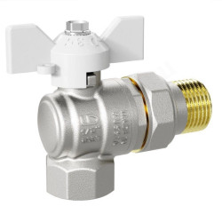 Кран шаровой резьб. 1/2", PN40, LD Pride, латунь Н/П, вн.р. - нар.р. с амер., с бабочкой, угловой