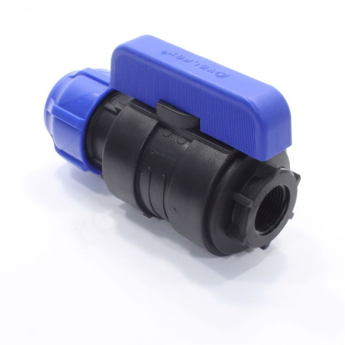 Кран шаровой обжим-резьб. DN32 - 1", PN16, Valfex, полипропилен, вн.р., с бабочкой, для ПНД труб