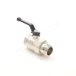 Кран шаровой резьб. 1", PN30, Bugatti NEW JERSEY 920, латунь, вн.р. - нар.р. с амер., с рычагом