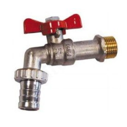 Кран шаровой штуцер-резьба DN15 - 1/2", PN16, Tecofi RP1105, латунь, нар.р.- под шланг, с бабочкой,