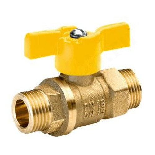 Кран шаровой газовый резьб. 3/4", PN25, БАЗ 11Б27П А12/1, латунь, нар.р.- нар.р., с бабочкой