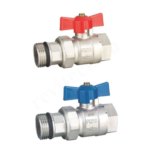 Кран шаровой для коллектора резьб. 1", WAAG, латунь, вн.р. - нар.р. с амер.