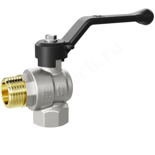 Кран шаровой резьб. 1/2", PN40, LD Pride, латунь Н/П, вн.р.- нар.р., с рычагом, угловой