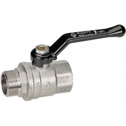 Кран шаровой резьб. 1", PN40, Bugatti OREGON 305, латунь, вн.р.- нар.р., с рычагом