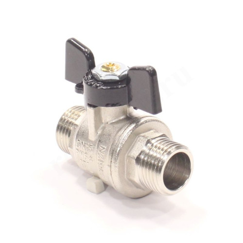 Кран шаровой резьб. 1/2", PN64, Bugatti OREGON 327, латунь, нар.р.- нар.р., с бабочкой