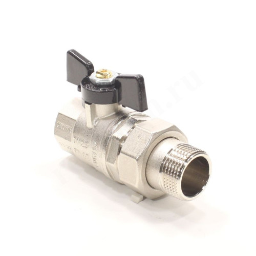 Кран шаровой резьб. 1", PN30, Bugatti NEW JERSEY 922, латунь, вн.р. - нар.р. с амер., с бабочкой