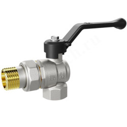 Кран шаровой резьб. 1/2", PN40, LD Pride, латунь Н/П, вн.р. - нар.р. с амер., с рычагом, угловой