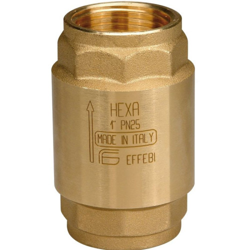 Клапан обратный осевой резьб. DN25, PN25, Ридан NRV EF, латунь, вн.р., затвор-пластик