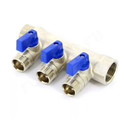 Коллектор Henco VB05 3/4"х3/4", 3вых., c шаровыми кранами, латунь