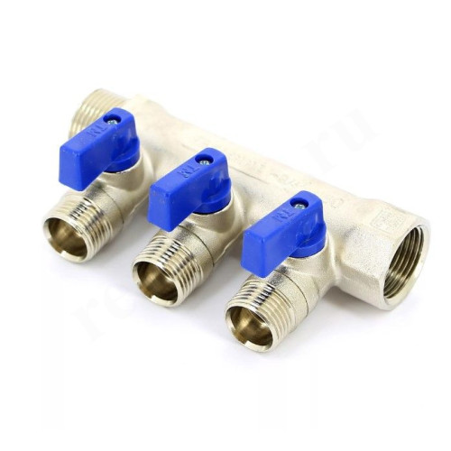 Коллектор Henco VB05 3/4"х3/4", 3вых., c шаровыми кранами, латунь
