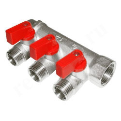 Коллектор Henco VB05 3/4"х3/4", 3вых., c шаровыми кранами, латунь