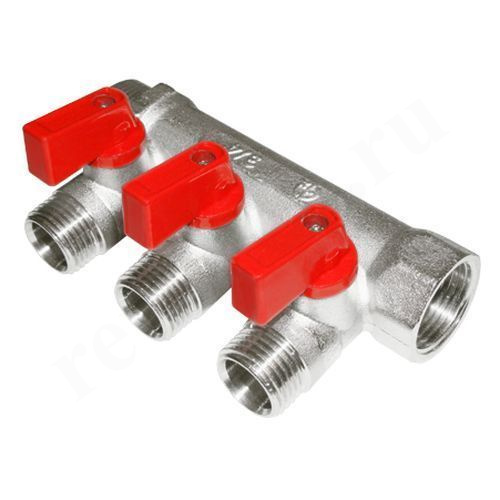 Коллектор Henco VB05 3/4"х3/4", 3вых., c шаровыми кранами, латунь