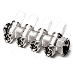 Коллектор Rehau RAUTITAN 1"х3/4", 4вых., c клапанами, латунь, белый