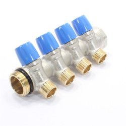 Коллектор General Fittings 6200 1"х1/2", 4вых., c клапанами, латунь никелир., синий