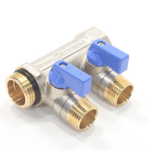 Коллектор General Fittings 6200 3/4"х1/2", 2вых., c шаровыми кранами, латунь никелир.