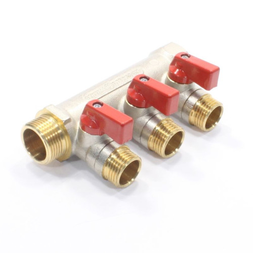 Коллектор General Fittings 6200 3/4"х1/2", 3вых., c шаровыми кранами, латунь никелир.