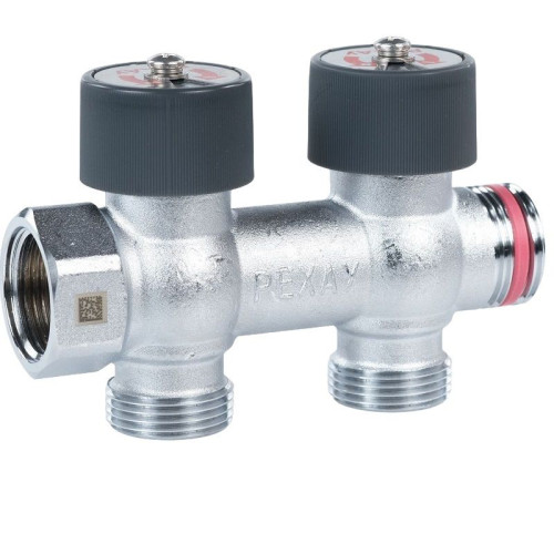 Коллектор Рехау RAUTITAN 3/4"х3/4", 2вых., c клапанами, латунь хромированная, черный