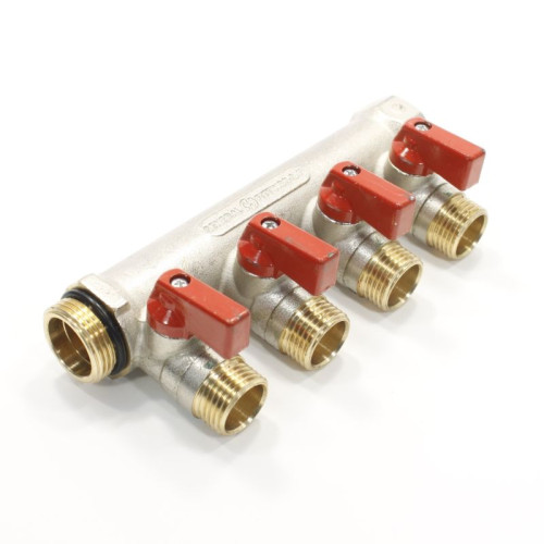 Коллектор General Fittings 6200 3/4"х1/2", 4вых., c шаровыми кранами, латунь никелир.
