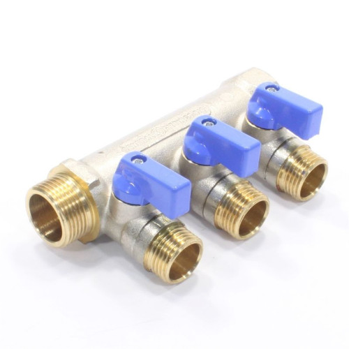 Коллектор General Fittings 6200 3/4"х1/2", 3вых., c шаровыми кранами, латунь никелир.