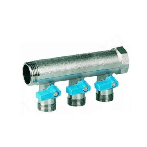 Коллектор Henco VB06 1"х3/4", 3вых., c шаровыми кранами, латунь