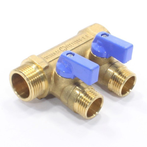 Коллектор General Fittings 6200 3/4"х1/2", 2вых., c шаровыми кранами, латунь