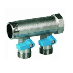 Коллектор Henco VB06 1"х3/4", 2вых., c шаровыми кранами, латунь