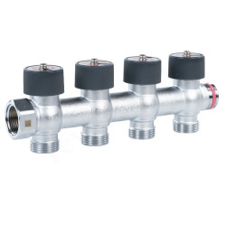 Коллектор Рехау RAUTITAN 3/4"х3/4", 4вых., c клапанами, латунь хромированная, черный