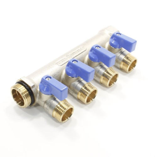 Коллектор General Fittings 6200 3/4"х1/2", 4вых., c шаровыми кранами, латунь никелир.
