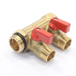 Коллектор General Fittings 6200 3/4"х1/2", 2вых., c шаровыми кранами, латунь никелир.