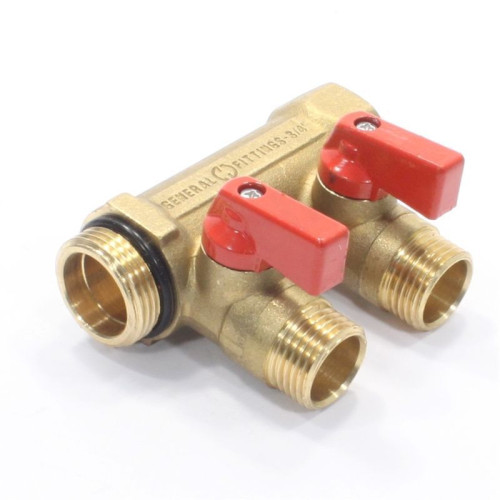 Коллектор General Fittings 6200 3/4"х1/2", 2вых., c шаровыми кранами, латунь никелир.