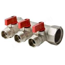 Коллектор Henco VB06 1"х3/4", 3вых., c шаровыми кранами, латунь