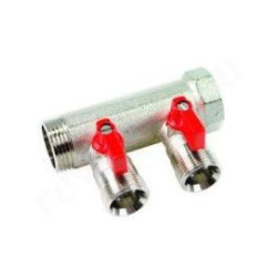 Коллектор Henco VB06 1"х3/4", 2вых., c шаровыми кранами, латунь