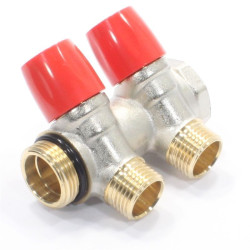 Коллектор General Fittings 6200 3/4"х1/2", 2вых., c клапанами, латунь никелир., красный