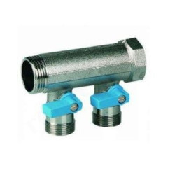 Коллектор Henco VB06 1"х3/4", 2вых., c шаровыми кранами, латунь