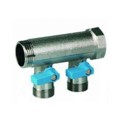 Коллектор Henco VB06 1"х3/4", 2вых., c шаровыми кранами, латунь