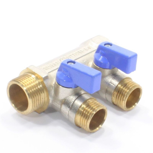 Коллектор General Fittings 6200 3/4"х1/2", 2вых., c шаровыми кранами, латунь никелир.