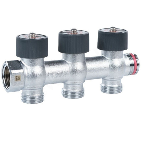 Коллектор Рехау RAUTITAN 3/4"х3/4", 3вых., c клапанами, латунь хромированная, черный