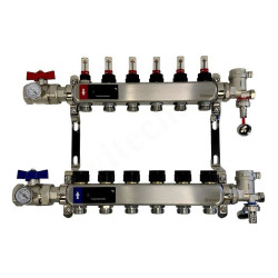 Коллектор WAAG 1"х3/4", 6вых., c клапанами, с расходомерами, сталь нерж., в сборе