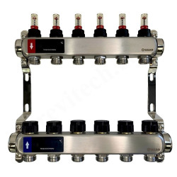 Коллектор WAAG 1"х3/4", 6вых., c клапанами, с расходомерами, сталь нерж.