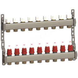 Коллектор General Fittings CX 1"х3/4", 9вых., c клапанами, с расходомерами, сталь нерж.