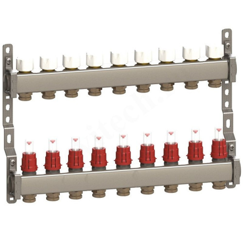 Коллектор General Fittings CX 1"х3/4", 9вых., c клапанами, с расходомерами, сталь нерж.