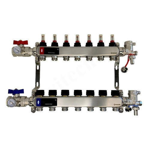 Коллектор WAAG 1"х3/4", 7вых., c клапанами, с расходомерами, сталь нерж., в сборе