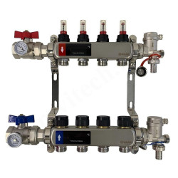 Коллектор WAAG 1"х3/4", 4вых., c клапанами, с расходомерами, сталь нерж., в сборе