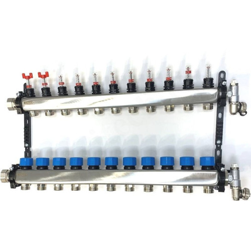 Коллектор Henco UFH-MDSS 1"х3/4", 11вых., c клапанами, с расходомерами, сталь нерж., (компл), в сбор